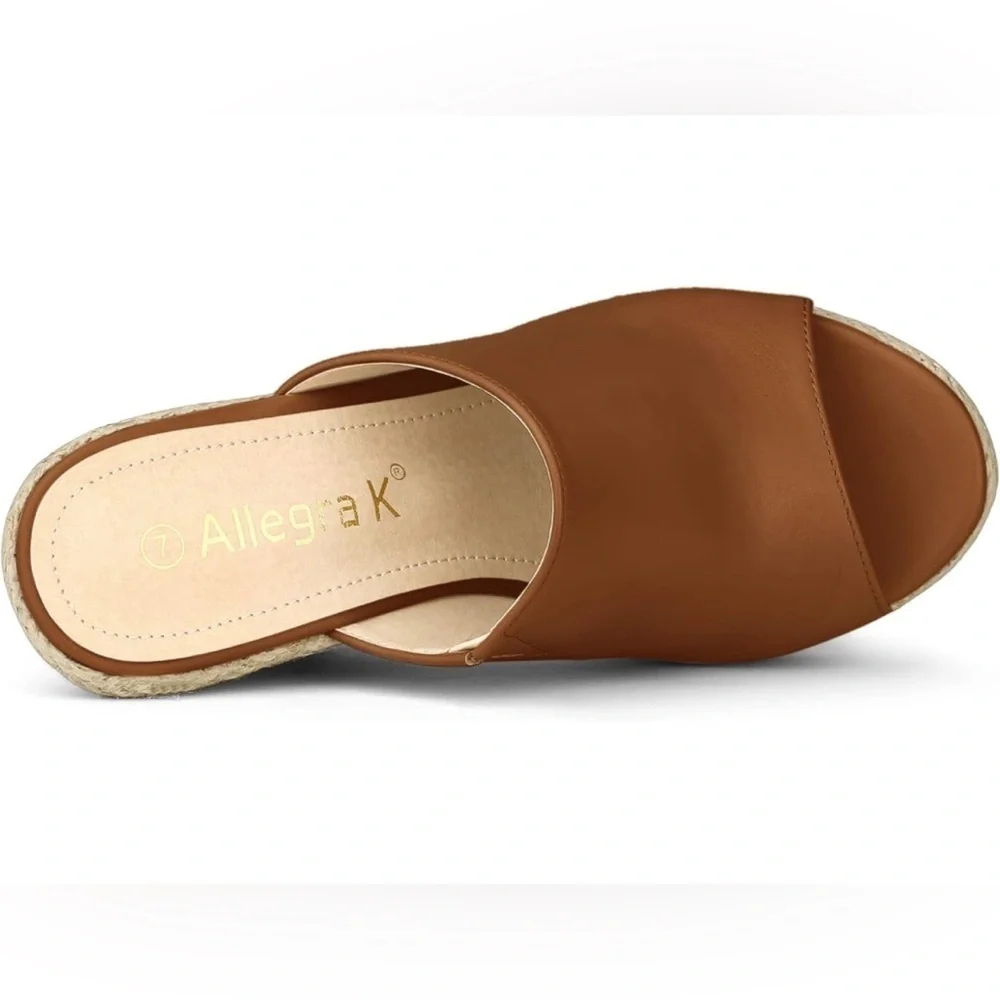 Allegra K Slip on Platform Sandals Espadrilles Wedges Slides Mules, Coffee 9